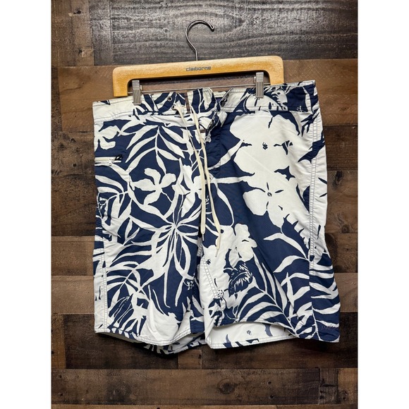 Patagonia Wavefarer Board Shorts - 21" Men Blue White 36 Floral Print Drawstring - Picture 1 of 6